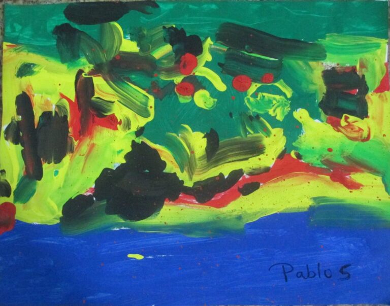 ‘’Entre nosotros’’. Tempera sobre papel. 9X11’’.  Pablo, 5.